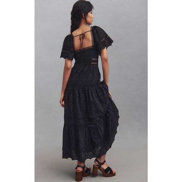 EUC Anthropologie Maeve Violetta Black Eyelet Midi Dress - Medium - Picture 4 of 5